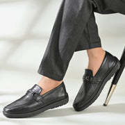 Men Premium Leather Black Formal Slip-On Shoes (Boat-11-Black)