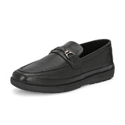 Men Premium Leather Black Formal Slip-On Shoes (Boat-11-Black)