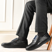 West Port Men Premium Leather Black Lace Up Shoes (Boat-61-Black)