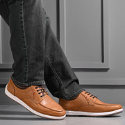 West Port Men Premium Leather Tan Lace Up Shoes (Boat-61-Tan)