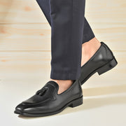 West Port Men Leather Tassel Loafers (Champion-10-Black)