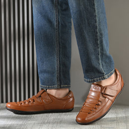 Men Premium Leather Tan Sandal (CityWalker-23-Tan)