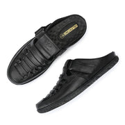 Men Premium Leather Black Back Open Mule (CityWalker-31-Black)