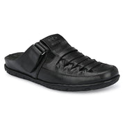 Men Premium Leather Black Back Open Mule (CityWalker-31-Black)