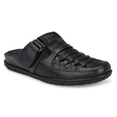 Men Premium Leather Black Back Open Mule (Rome-31)