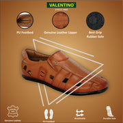 Valentino Men's Genuine Leather Tan Sandals with Cushioned Footbed and Durable Rubber Sole (CityWalker-13-Tan)