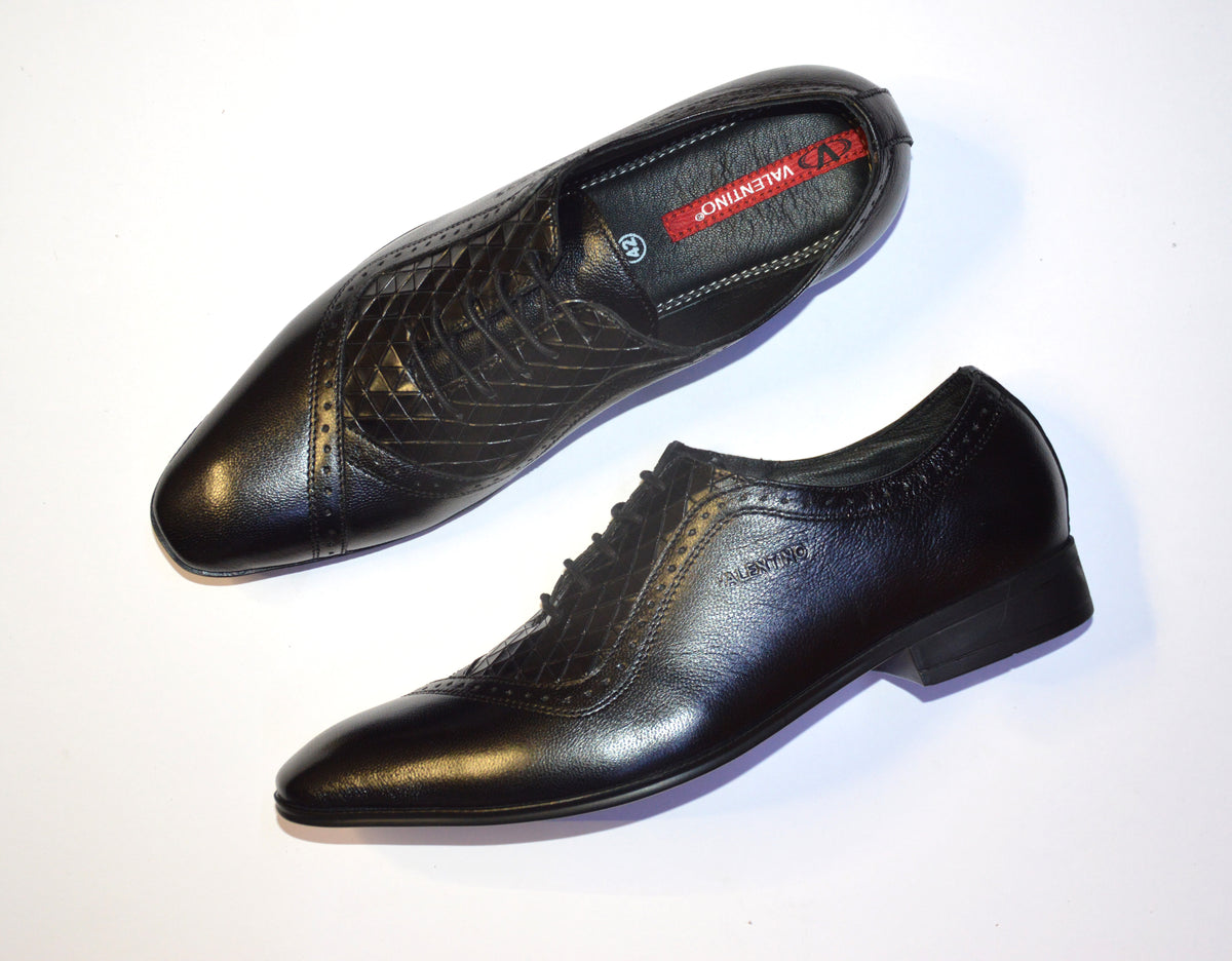 Men Premium Leather Black Lace-Up Formal Derby Shoes (V-Paris-60)