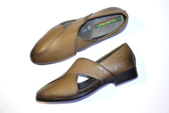 Men Premium Leather Grey Slip On Ethnic Shoe (Flight-21)