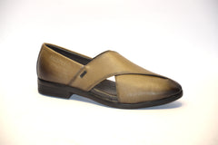 Men Premium Leather Grey Slip On Ethnic Shoe (Flight-21)