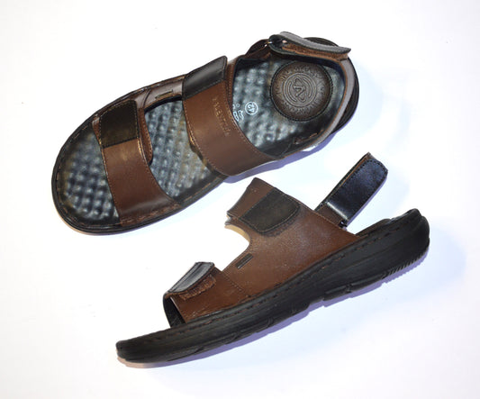 Men Premium Leather Brown/Black Casual Sandal (Legend-66)