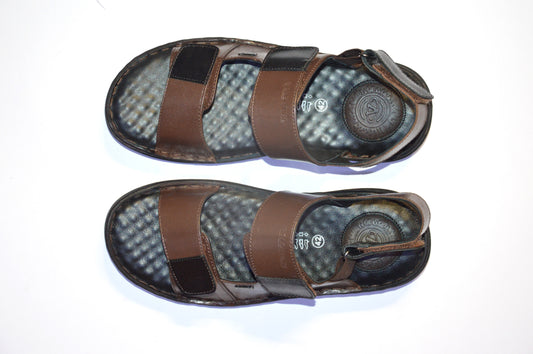 Men Premium Leather Brown/Black Casual Sandal (Legend-66)