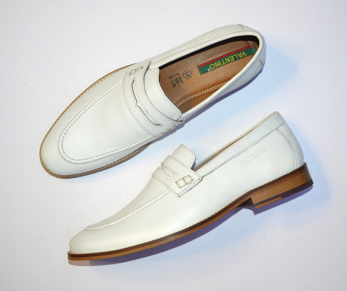 Men Premium Leather White Slip-On Formal Shoes (Fact-01)