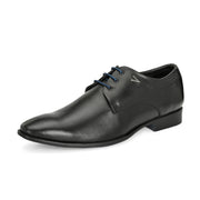 Men Premium Leather Black Lace-Up Formal Derby Shoes (Attitude-51-Black)