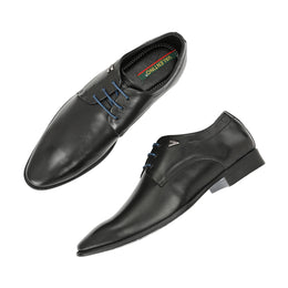 Men Premium Leather Black Lace-Up Formal Derby Shoes (Attitude-51-Black)