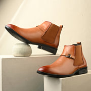 Men Premium Leather Teak Formal Ankle Chelsea Boot (Amazona-95-Teak)