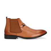 Men Premium Leather Teak Formal Ankle Chelsea Boot (Amazona-95-Teak)
