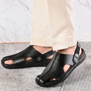 Men Pure Leather Light Weight Comfort Sandals (M-MT-01-BLACK)