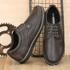 Men Premium Leather Grey Casual Derby Shoes (Danial-51-Grey)