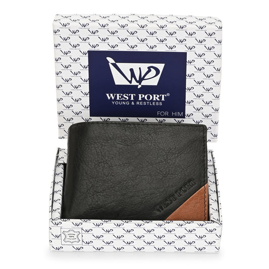 West Port Men's Genuine Leather Wallet – Classic Design with Ample Storage (M-WT-ISC-10-BLACK-MEDIUM)