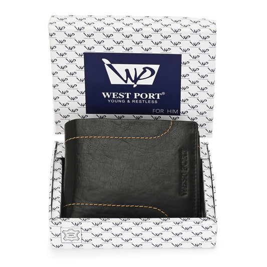 West Port Men's Genuine Leather Wallet – Classic Design with Ample Storage (M-WT-ISC-11-BLACK-MEDIUM)