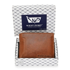 West Port Men's Genuine Leather Wallet – Classic Design with Ample Storage (M-WT-ISC-13-COGNAC-MEDIUM)