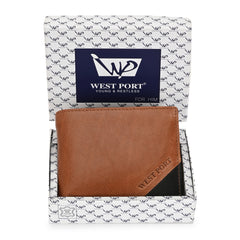 West Port Men's Genuine Leather Wallet – Classic Design with Ample Storage (M-WT-ISC-10-COGNAC-MEDIUM)