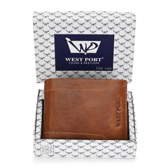 West Port Men's Genuine Leather Wallet – Classic Design with Ample Storage (M-WT-ISC-11-COGNAC-MEDIUM)