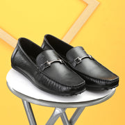 Men Premium Leather Black Slip on Loafer (Prado-13-Black)