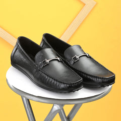 Men Premium Leather Black Slip on Loafer (Globus-13)