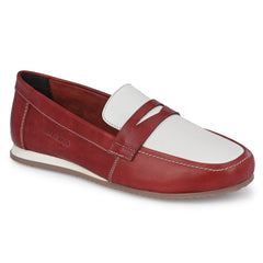 Women Premium Leather Slip On Formal Shoes (W-URSULA-15 RED/WHITE)