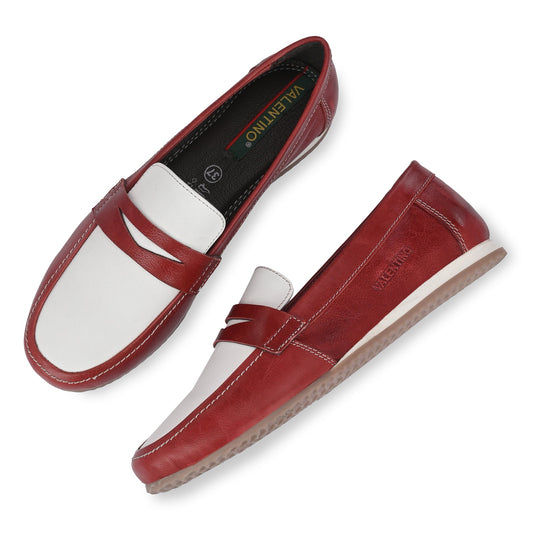 Women Premium Leather Slip On Formal Shoes (W-URSULA-15 RED/WHITE)