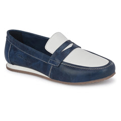 Women Premium Leather Slip On Formal Shoes (W-URSULA-15 BLUE/WHITE)