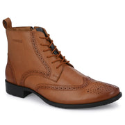 Men Premium Leather Tan Side Zipper & Lace-Up Boot (DareDevil-80-Tan)