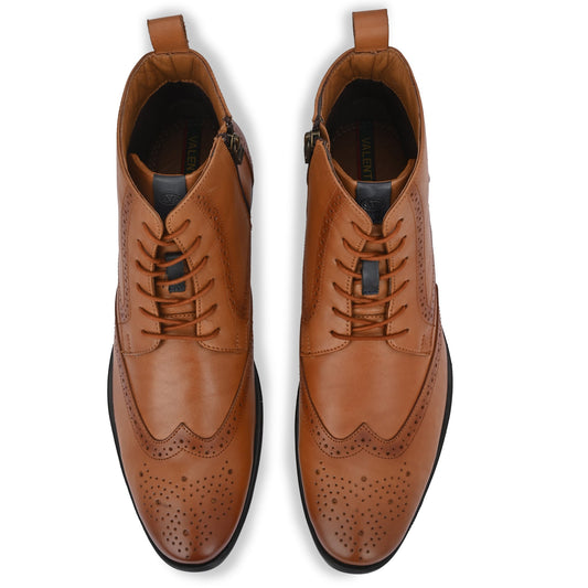 Men Premium Leather Tan Side Zipper & Lace-Up Boot (Macho-80)