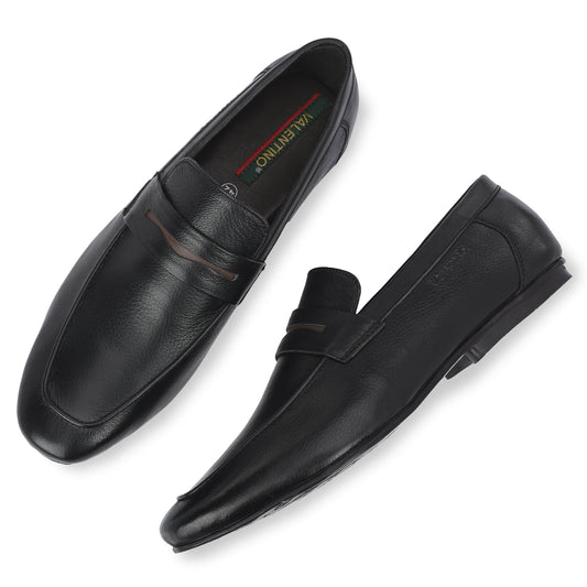 Men Premium Leather Slip On Shoes (Roming-01B-Black)