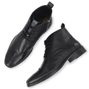 Men Premium Leather Black Side Zipper & Lace-Up Boot (DareDevil-80-Black)