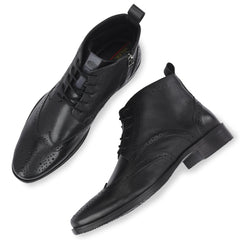 Men Premium Leather Black Side Zipper & Lace-Up Boot (Macho-80)