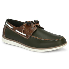 Men Premium Leather Casual Derby Shoes (Danial-66-Olive/Tan)