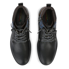 Men Premium Leather Black Side Zipper & Lace-Up Boot (World-96)