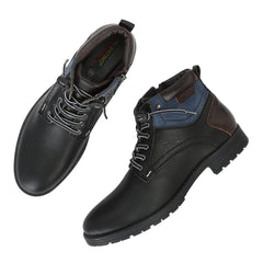 Men Premium Leather Black Side Zipper & Lace-Up Boot (World-96)