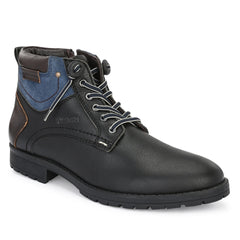 Men Premium Leather Black Side Zipper & Lace-Up Boot (World-96)