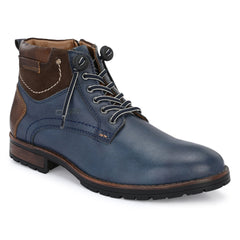 Men Premium Leather Blue Side Zipper & Lace-Up Boot (World-96)