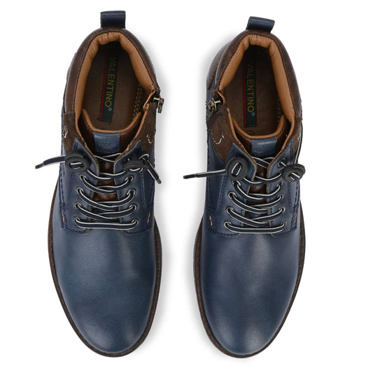 Men Premium Leather Blue Side Zipper & Lace-Up Boot (World-96)