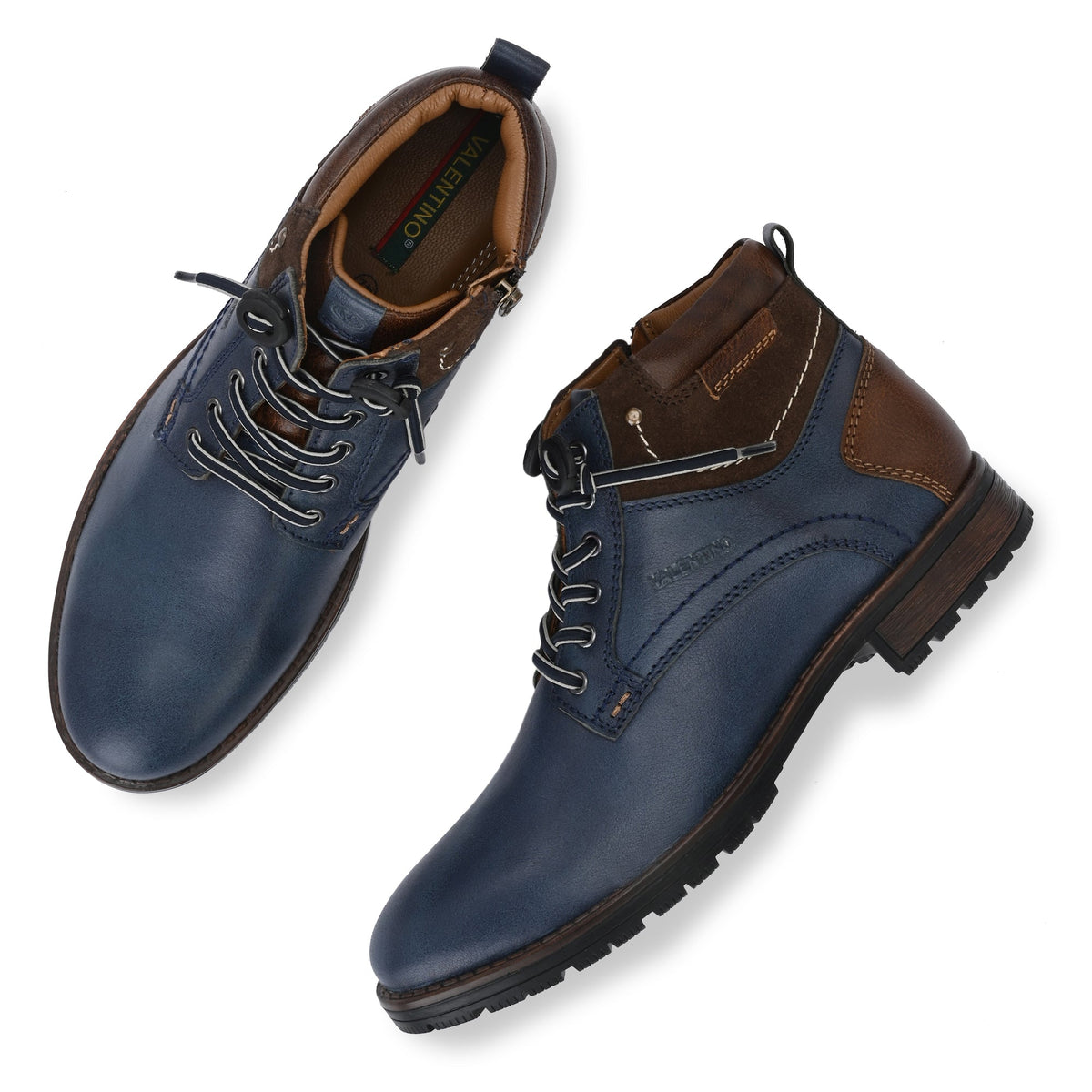 Men Premium Leather Blue Side Zipper & Lace-Up Boot (World-96)