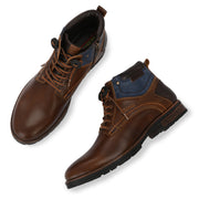 Men Premium Leather Tan Side Zipper & Lace-Up Boot (Global-85-Tan)