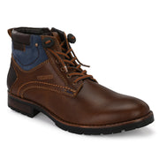 Men Premium Leather Tan Side Zipper & Lace-Up Boot (Global-85-Tan)