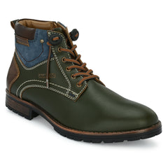 Men Premium Leather Olive Side Zipper & Lace-Up Boot (World-96)