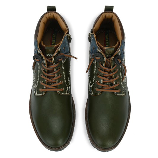 Men Premium Leather Olive Side Zipper & Lace-Up Boot (World-96)