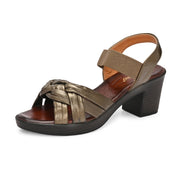 Women Knot Strap Block Heel Sandals (W-MT-50-OLIVE)