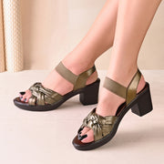Women Knot Strap Block Heel Sandals (W-MT-50-OLIVE)